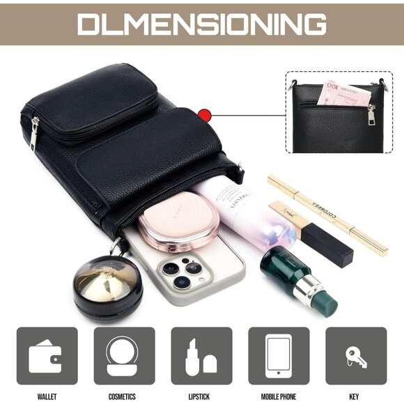 Women Small Leather Crossbody Bag Multi Pocket Phone Wallet Shoulder - Picture 3 of 8